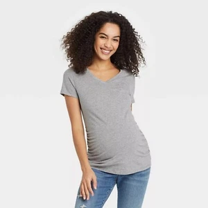 Isabel Maternity Short-Sleeve V-Neck Maternity T-Shirt Top - Women's XXL - Grey - Picture 1 of 2