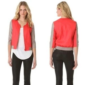 Helmut Lang Red Tan Lambskin Linen-twill Bomber - Picture 1 of 11