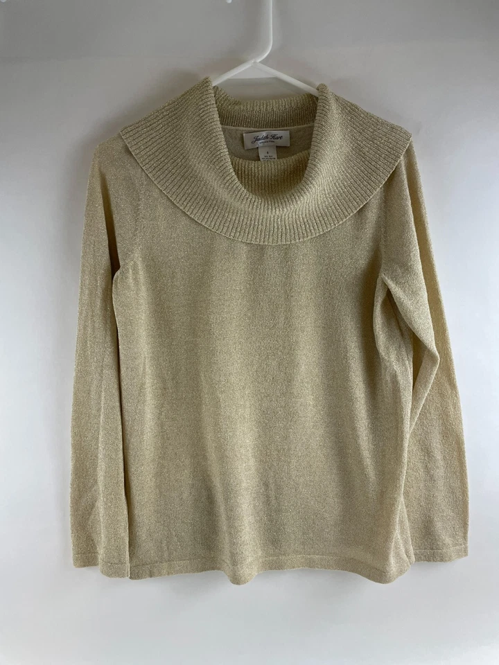 Suéter Judith Hart Para Mujer Talla S Dorado Metálico Mezcla Seda Vacaciones Capucha Cuello Foto 1 de 4