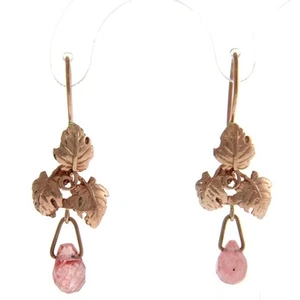 New Pair of 9k Rose Gold Cherry Quartz Hanging Earrings - Picture 1 of 4