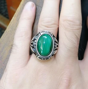 Anillo de piedras preciosas de malaquita para hombre otomano de plata 925 anillos de sello hechos a mano MR#113 - Imagen 1 de 5