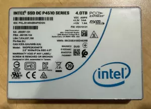 Intel P4510 Series 4TB 2.5" U.2 NVMe SSD SSDPE2KX040T8 (100% Health Remaining) - Picture 1 of 1