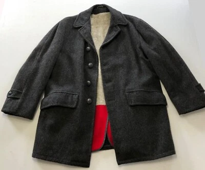 Abrigo de coche de lana gris forrado de piel botones de cuero peso pesado de colección para hombre 1940/50 Foto 1 de 4