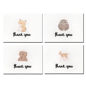 Cute Wildlife Letterpress Thank You Cards and Gray Self Seal Envelopes 36 Pack - Picture 1 of 10