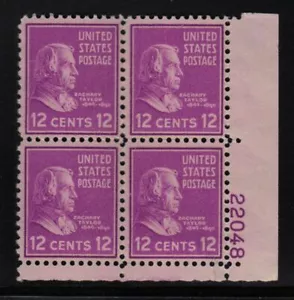 1938 Zachary Taylor Prexy 12c Sc 817 MNH OG 22048 LR eye plate block (08 - Picture 1 of 1