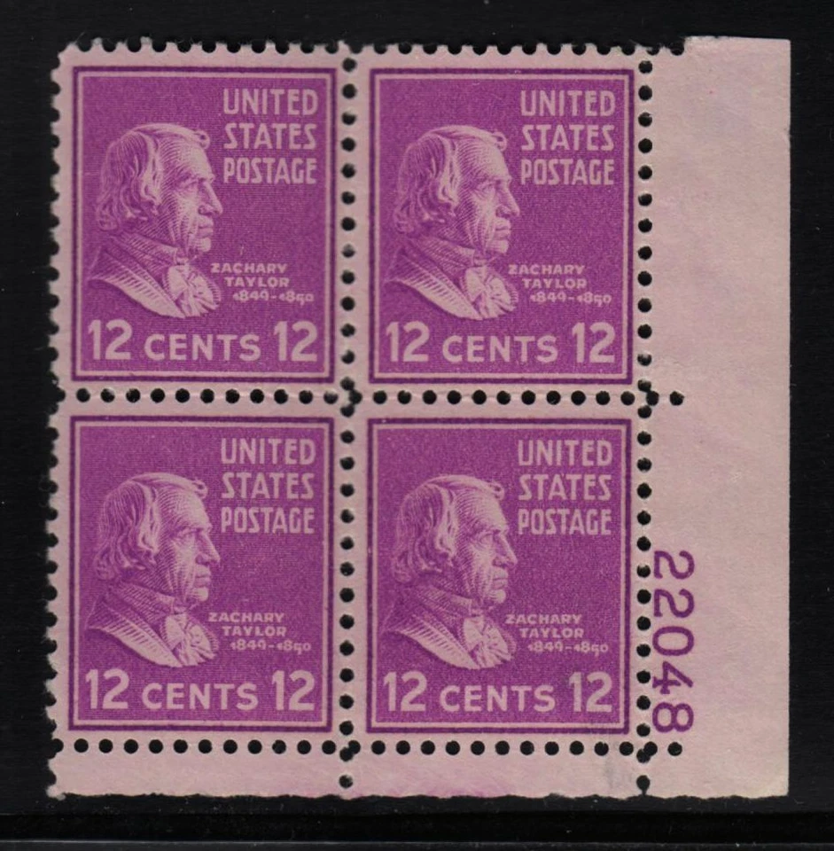 1938 Zachary Taylor Prexy 12c Sc 817 MNH OG 22048 LR eye plate block (08 - Image 1 of 1
