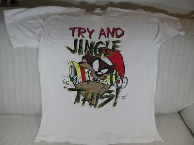 Camisa Natal I3 vintage 1995 freeze Warner Bro Taz "Try And Jingle This" tamanho XL - Imagem 1 de 4