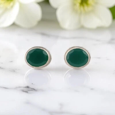 Pendiente de plata esterlina 925 con piedras preciosas de ónix verde hecho a mano joyería regalo de 0,5"" Foto 1 de 4