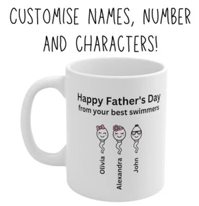 Father’s day novelty mug Customised Fastest Swimmer Best Sperm Funny Mug 11 Oz - Picture 1 of 5