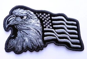 SILVER EAGLE USA FLAG EMBROIDERED 4 INCH IRON ON BIKER PATCH  - Picture 1 of 1