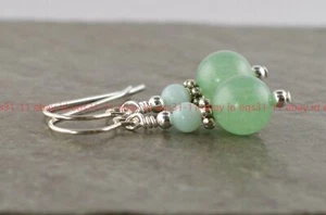 Beautiful 10mm Green Aventurine & 6mm Amazonite Gemstone Beads Hook Earrings - Picture 1 of 12