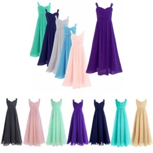 Kids Flower Girl Dress Chiffon Lace Princess Gown Wedding Party Bridesmaid Dress - Picture 1 of 120