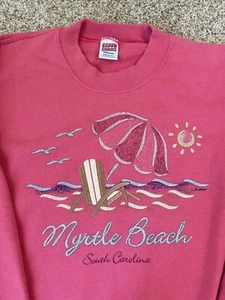 Vintage myrtle Beach Sweater Mens Medium Pink Long Sleeve South Carolina - Picture 1 of 6