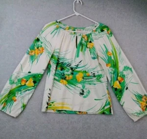 Rhoda Lee Blouse Top Small Medium Button Bow Floral Print Green Yellow Vintage - Picture 1 of 11