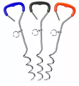 Pet Dog Heavy Duty Camping Garden Ground Tie Out Stake Screw Spike Pole Spiral - Picture 1 of 17