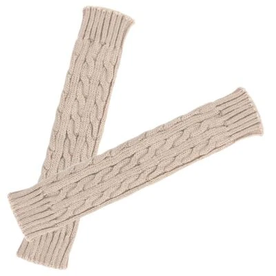 Women's Plain Long Fingerless Knit Arm Gloves Elbow Sleeve Winter Warm Mittens - Image 1 of 4