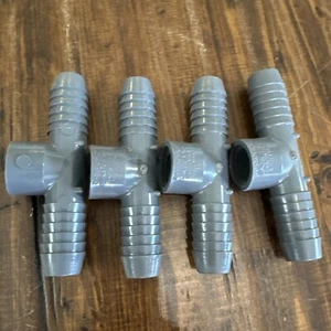 Lot of 4 Lasco 3/4" Hose Barb x 1/2" FIP PVC Insert Poly Reducer Tee Combination - Picture 1 of 4