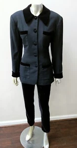ANNA SUI MOD WORK ART GRUNGE  BOHO WOOL VELVET PENCIL LEG 2 PC PANTSUIT sz M - Picture 1 of 6