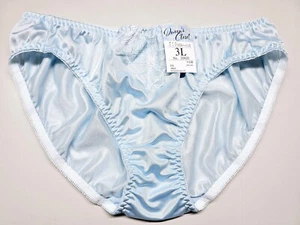 US L/JP 3L Japanese Nylon Panty Smooth Shiny Tricot Embroidery Bikini Blue - Bild 1 von 4