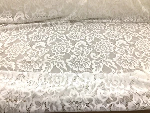Embroidered Stretch Lace Apparel Fabric Sheer Floral Eggshell White FF411 - Picture 1 of 1