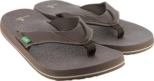 Sanuk BEER COZY Brown Squish-Fit Footbed Synthetic Sandals Men's Flip Flops - Picture 1 of 6