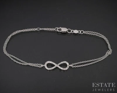 14k White Gold Natural .10ctw Diamond Infinity Knot Link Bracelet 1.7g i18820 - Image 1 of 4
