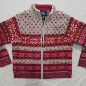 Eddie Bauer Strickjacke Lammwolle Pullover Damen Medium Petit Reißverschluss Fair Isle - Bild 1 von 7
