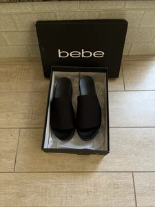 BEBE Platform Wedge Heel Black Sandal Size 6 New In Box - Picture 1 of 6
