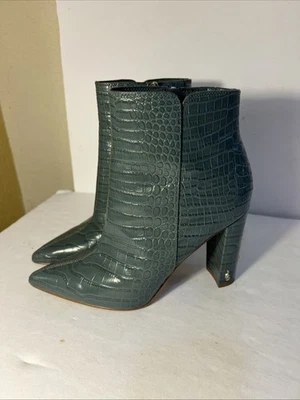 Sam Edelman Raelle Pointed Toe Booties 7.5 Leather Croc Alligator Green Blue - Image 1 of 4