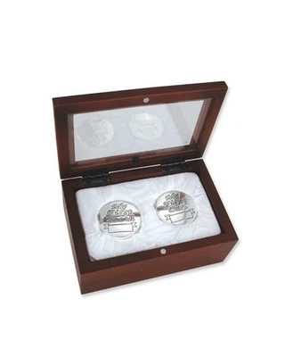 Caja de recuerdo de palo de rosa forrada satinada Stephan Baby con cajas plateadas Foto 1 de 3