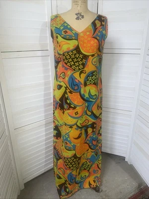 Tori Richard Honolulu 70s Maxi Vintage Sheath Dress Hippie Disco Floral Sz M/L - Image 1 of 4