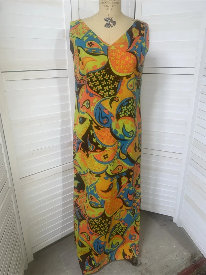 Tori Richard Honolulu 70s Maxi Vintage Sheath Dress Hippie Disco Floral Sz M/L - Image 1 of 4