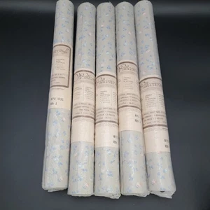 Vtg C&A Wallcoverings Lot of 5 Wall Paper mpd1055 Run 5 Blue Floral Pattern - Picture 1 of 7