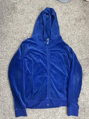 Vintage Y2K Juicy Couture Velour Zip Up Hoodie Sweater size XL  2000s Blue - Image 1 of 4