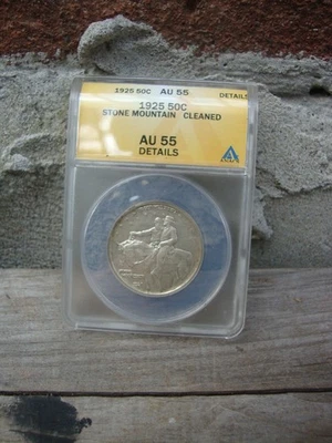 1925 STONE MOUNTAIN HALF ANACS CERTIFIED AU55 CLEANED TONED - Image 1 of 4
