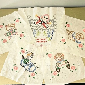 Vintage Embroidered Panels Anthropomorphic Kittens Humpty Dumpty - Picture 1 of 11