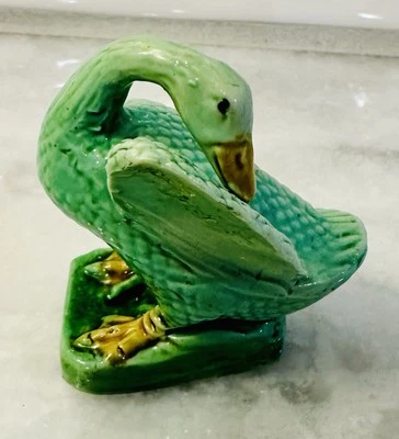 Antique Chinese Glazed Porcelain Duck Yellow & Green 2 1/2" Tall - Image 1 of 4