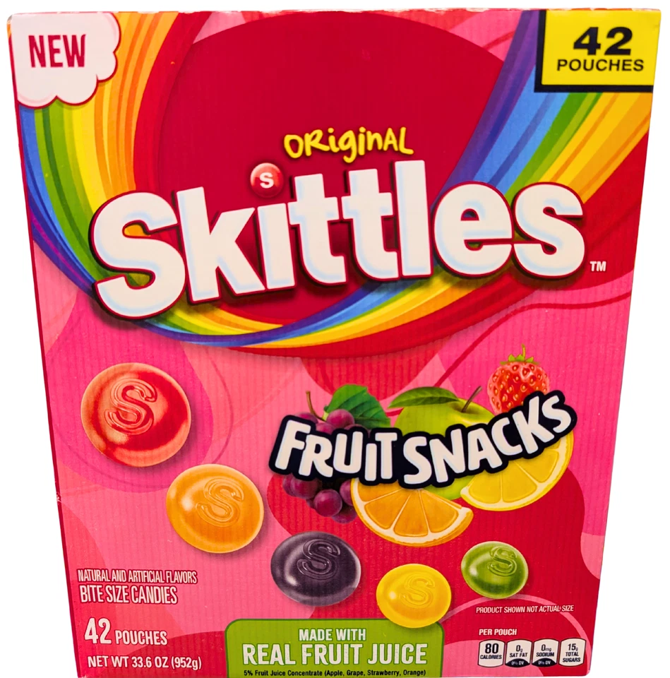 Skittles Fruit Snacks Original Bite Size 42 Pouches 33.6 Ounce EXP 06/2026