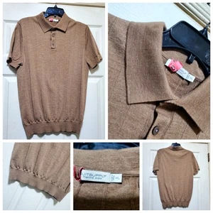 SuitSupply Polo Sweater Men XL run smal Brown Merino Wool Knit Pullover Minimal - Picture 1 of 13