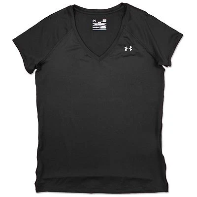 Under Armour Heatgear Ladies Fitness Jogging Sports Shirt V-Neck BLACK XS - Image 1 of 2