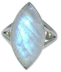 Stunning Natural Rainbow Moonstone Solitaire Ring Solid 925 Sterling Silver - Picture 1 of 8