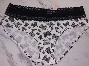 NWT Victoria's Secret White Black Butterflies Vtg Large Low Rise Panties - Picture 1 of 8