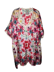 Johnny Was Colorful Floral 100% Silk Blouse Augustine Barra? Sheer 3X - Picture 1 of 9