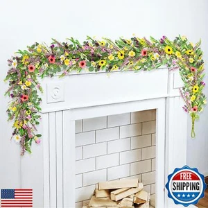 6.5 ft Artificial Wildflower Garland Wisteria Lavender Garland Daisy and Lave - Picture 1 of 5
