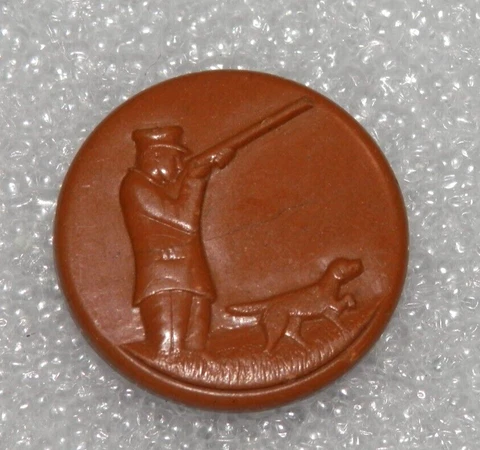 Vintage Picture Button Hunter with Dog - Brown Shank 1" Hunting Embossed Cover