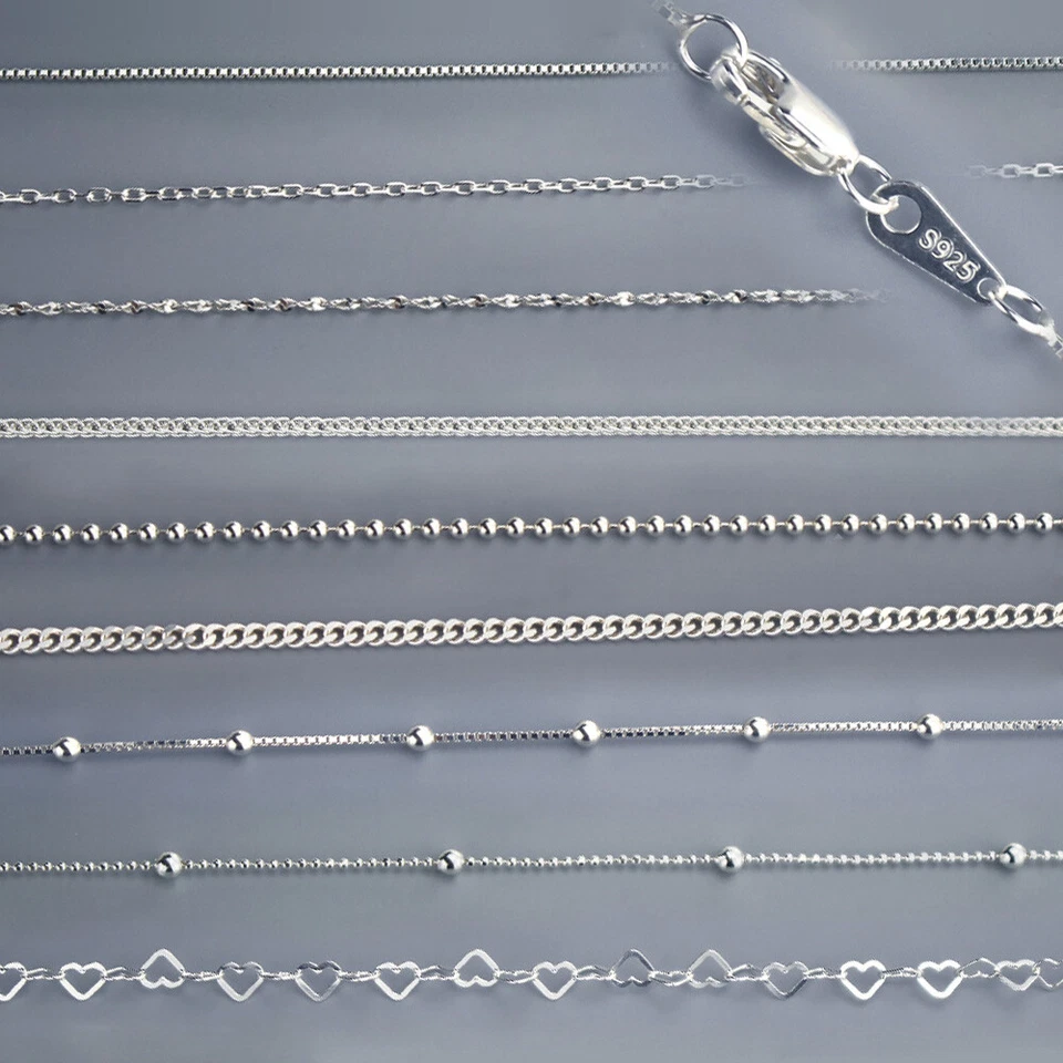 Real 925 Sterling Silver Necklace Curb/Trace Chain 14-30" Stamped Ladies Gift - Image 1 of 1