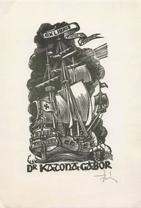 Vtg Art Ex-Libris Bookplate Wooden Ship Y1356 - Bild 1 von 2