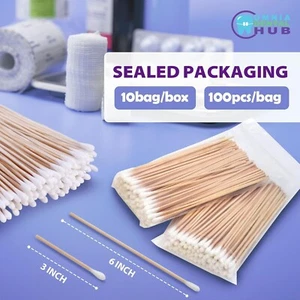 3" Dental Grade Long Cotton Swabs Bamboo Wooden Handles Cotton Tipped Applicator - Picture 1 of 7