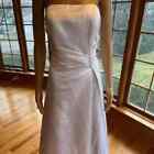 Davids White Bead Satin Strapless Floor Length Wedding Gown Bridal Dress Size 14