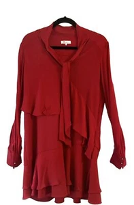Parker Tie Neck Shift Dress Medium Tiered Poseidon Red READ - Picture 1 of 13